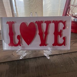 Glass tile Love Valentine decor with stand.